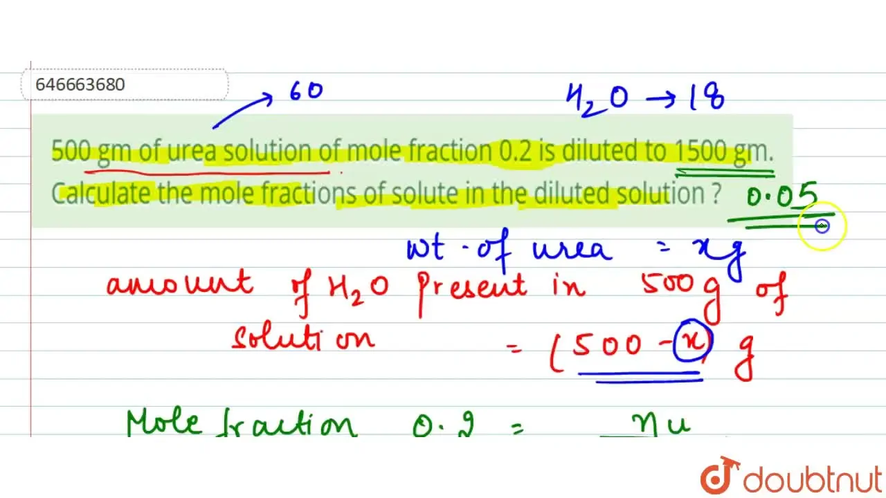 Gm Of Urea Solution Of Mole Fraction Is Diluted To Gm Ca