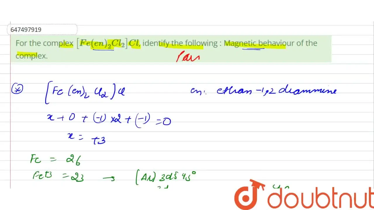 Punjabi For The Complex Fe En 2Cl2 Cl Identify The Following Mag