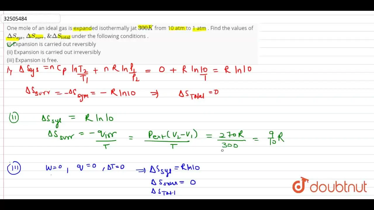 One Mole Of An Ideal Gas Is Expanded Isothermally Jat 300 K From