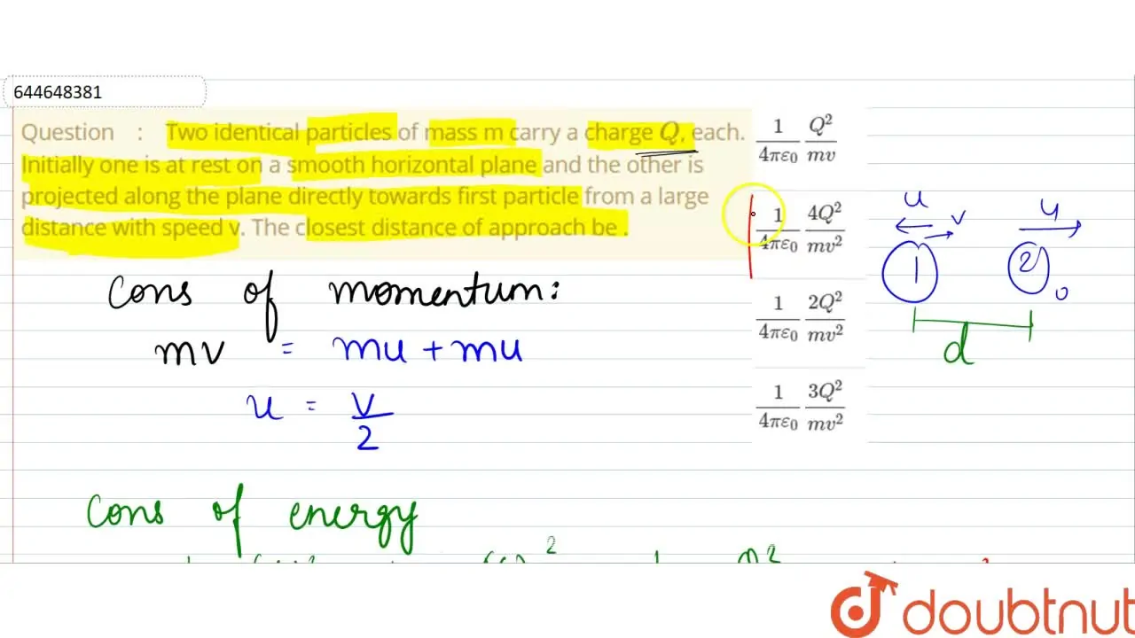 Two Identical Particles Of Mass M Carry A Charge Q Each Initially One