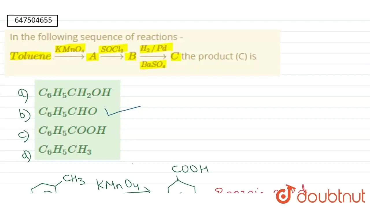 Punjabi In The Following Sequence Of Reactions Toluen E Overset K