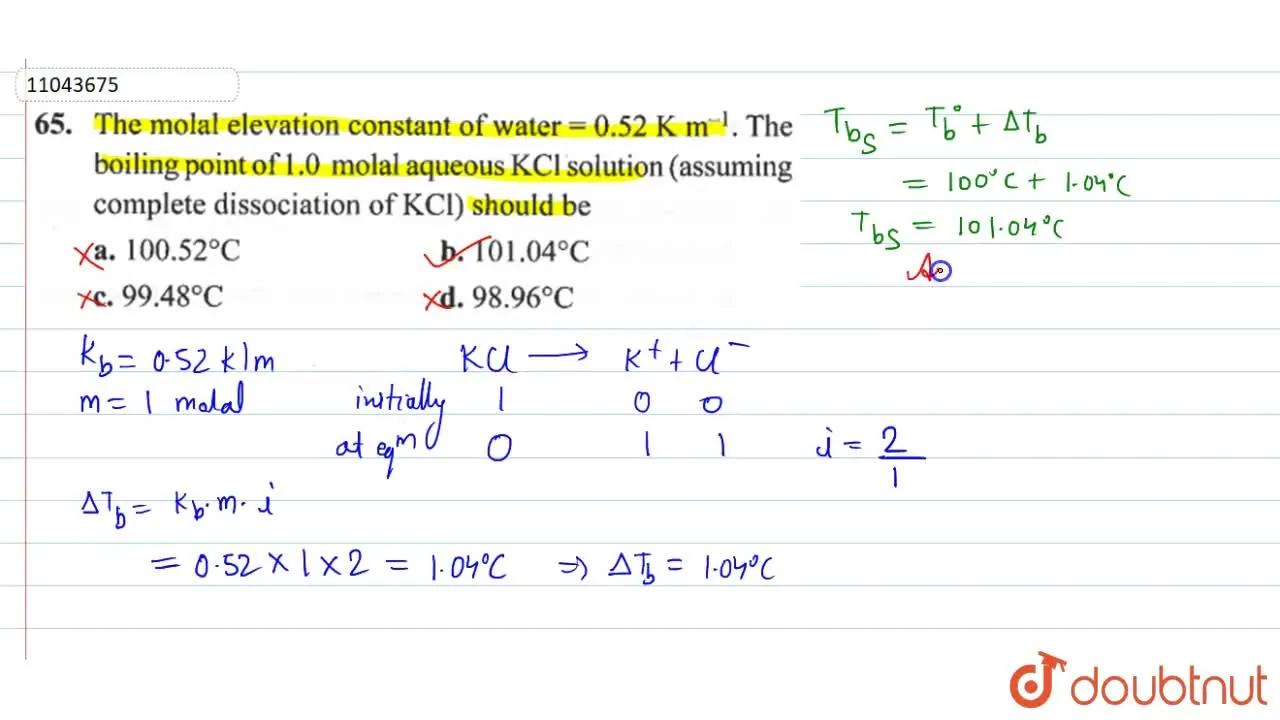 The Molal Elevation Constant Of Water K M The Boiling Poin