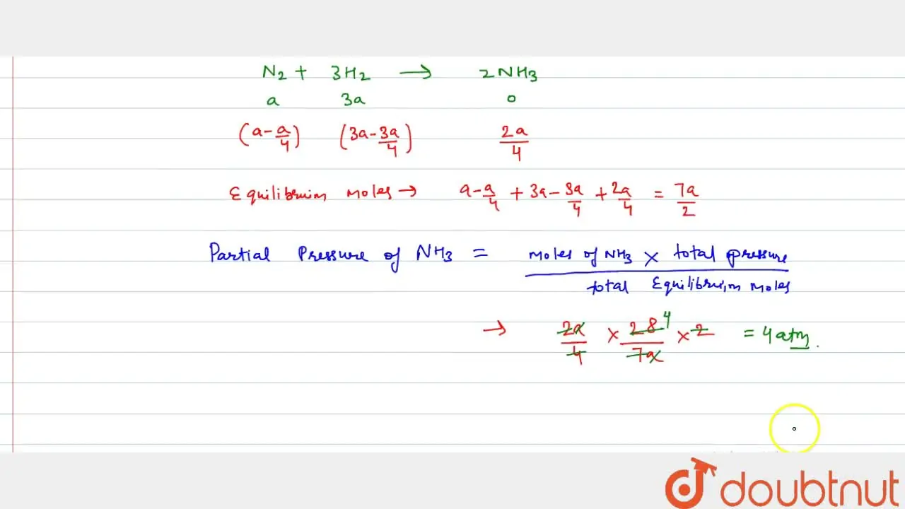 A Mixture Of Nitrogen And Hydrogen Are Initially In The Molar Ratio Of