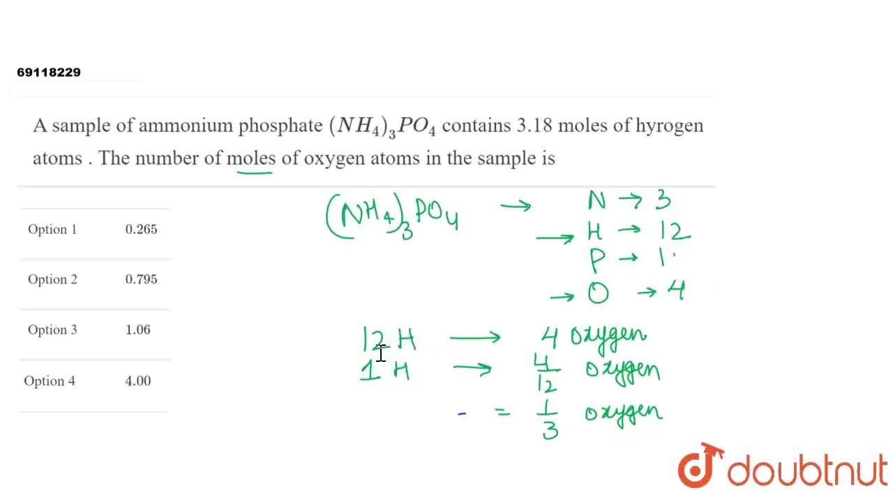 A Sample Of Ammonium Phosphate Nh Po Contains Moles Of