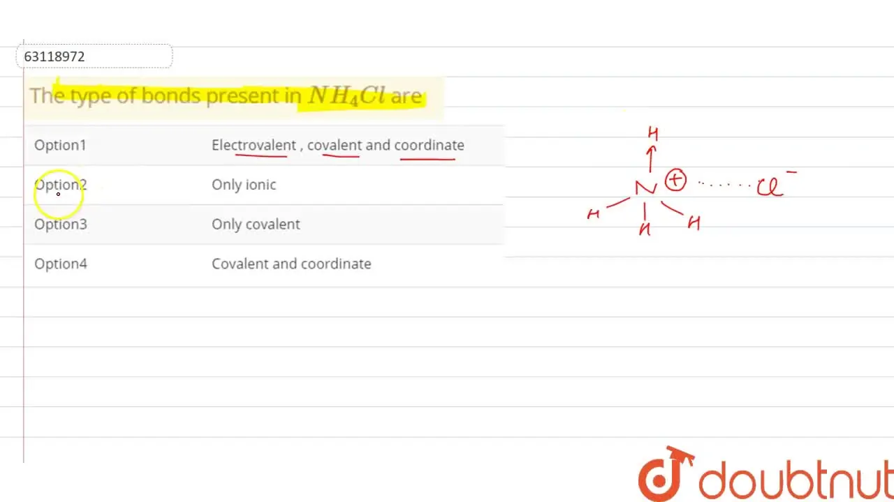 The Type Of Bonds Present In Nh Cl Are