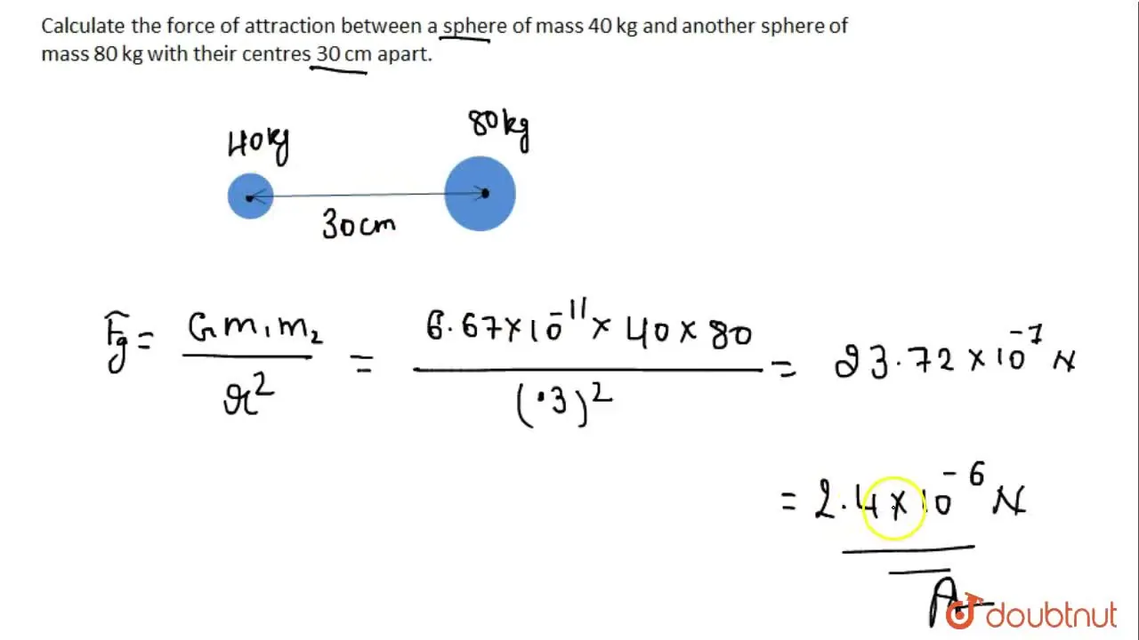 Calculate The Force Of Attraction Between A Sphere Of Mass 40 Kg And A