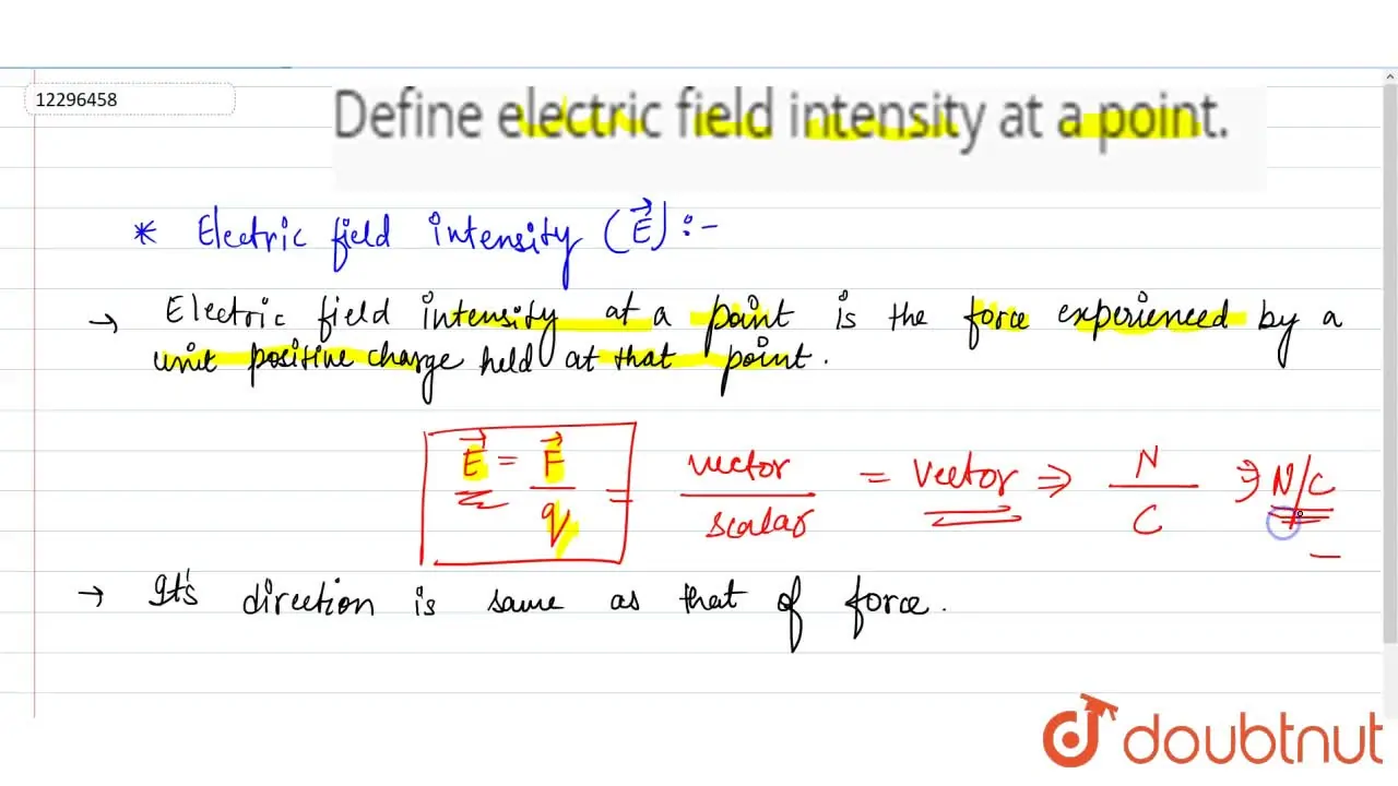 Define Electric Field Intensity At A Point