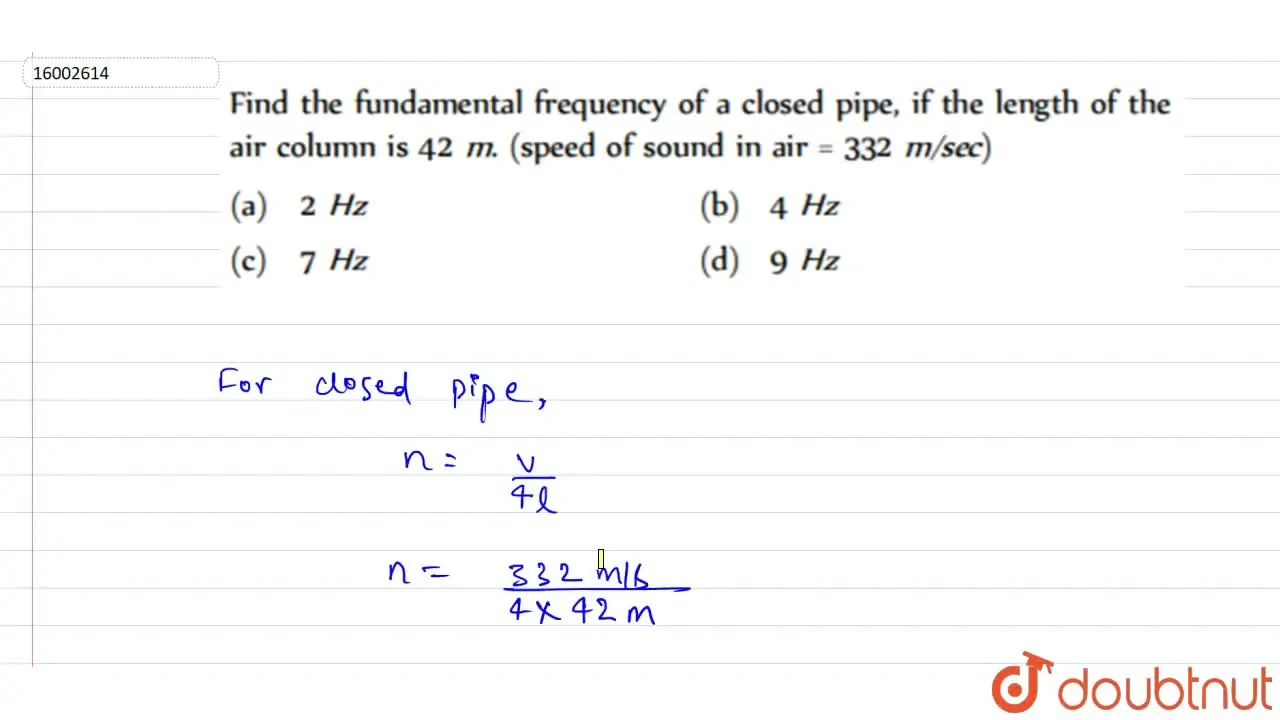 Find The Fundamental Frequency Of A Closed Pipe If The Length Of The