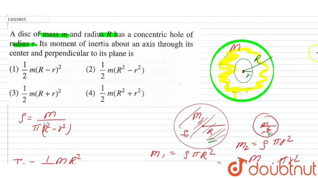 A Disc Of Mass M And Radius R Has A Concentric Hole Of Radius R Its M