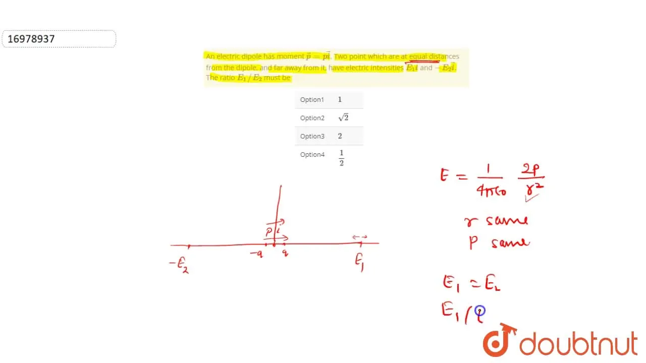 An Electric Dipole Has Moment Vecp Pveci Two Point Which Are At Equ