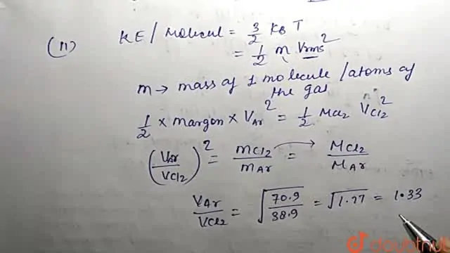 A Flask Contains Argon And Chlorine In The Ratio By Mass The Temp