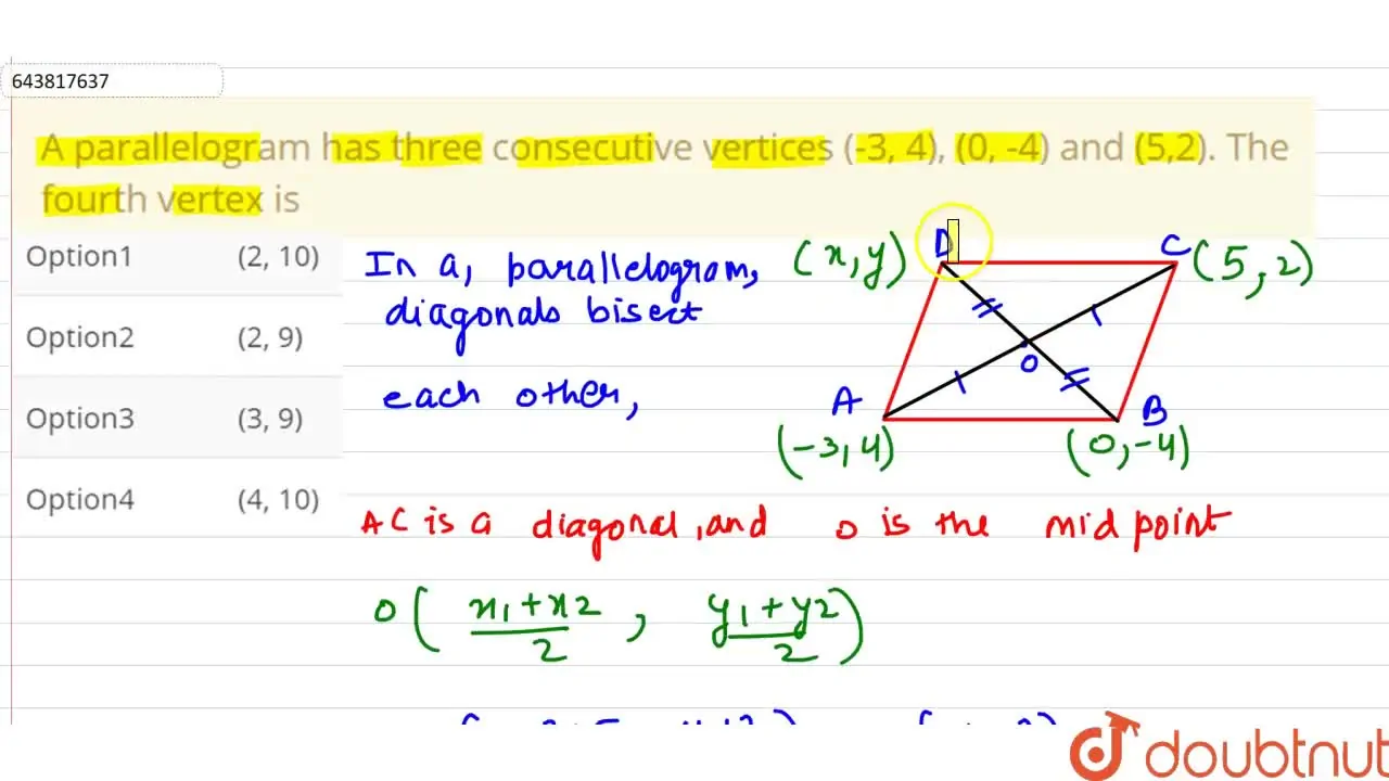 A Parallelogram Has Three Consecutive Vertices And