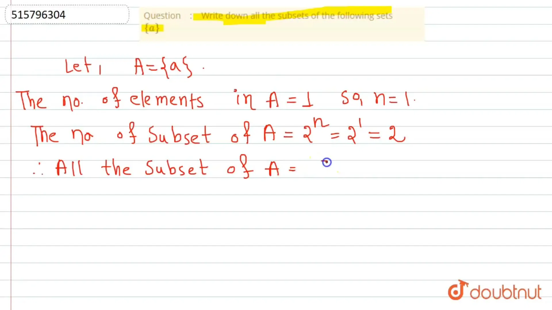 Bengali Write Down All The Subsets Of The Following Sets A