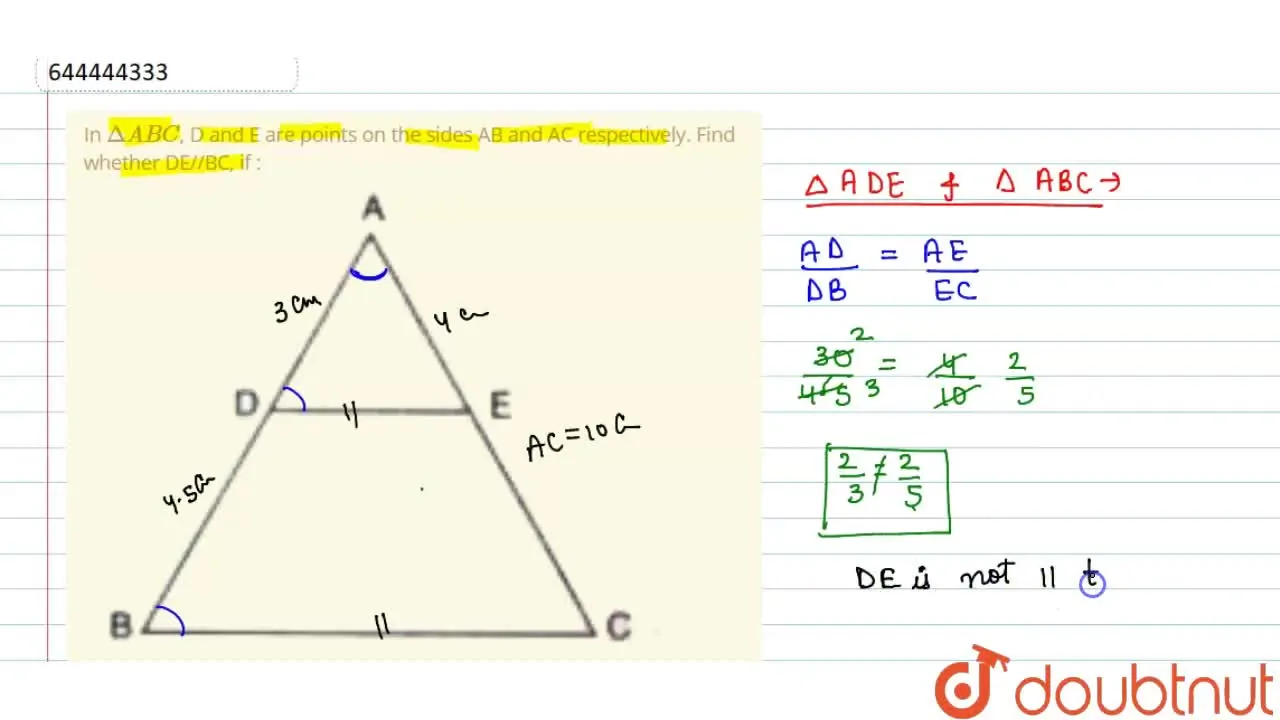 In DeltaABC D And E Are Points On The Sides AB And AC Respectively F