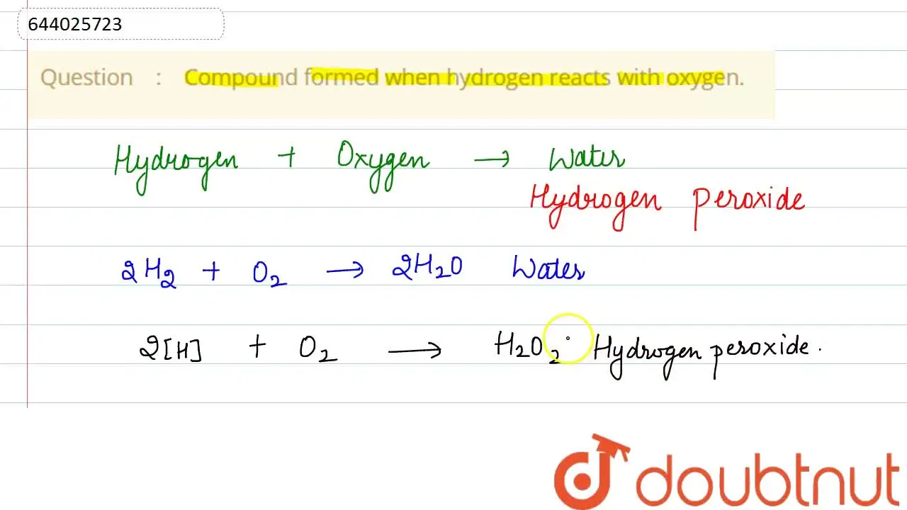 Compound Formed When Hydrogen Reacts With Oxygen