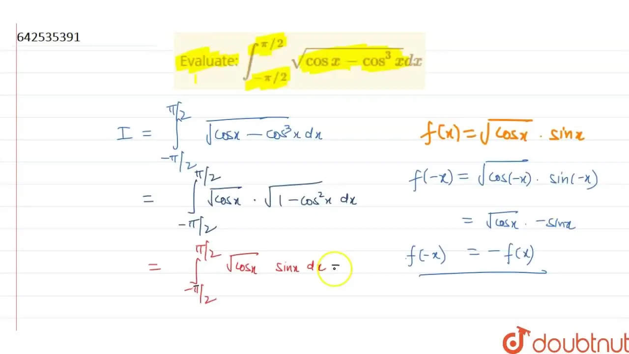 Evaluate Int Pi Pi Sqrt Cosx Cos X Dx