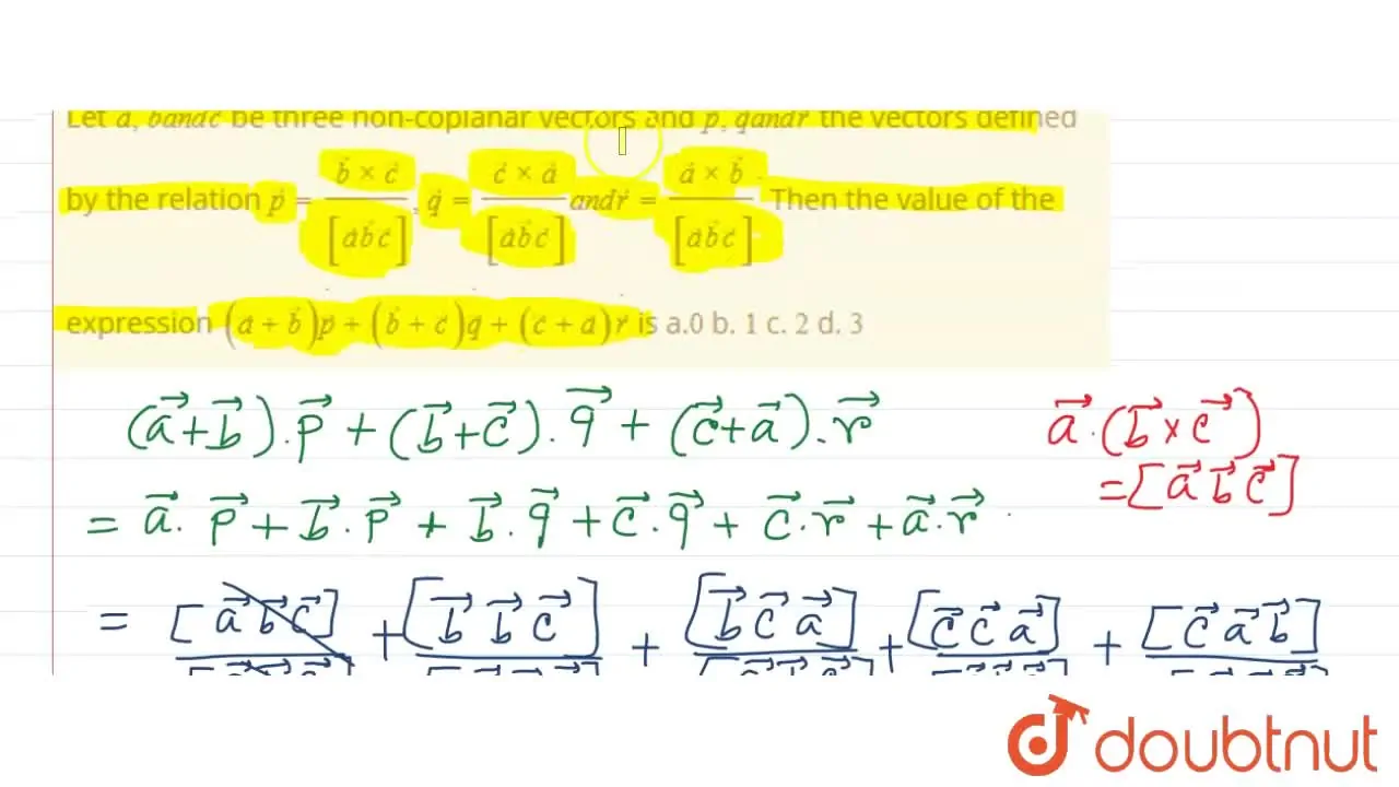 Bengali Let Vec A Vec Ba N D Vec C Be Three Non Coplanar Vector