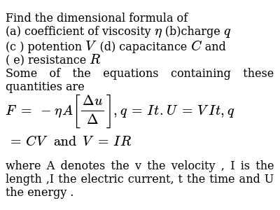 Find The Dimensional Formula Of A Coefficient Of Viscos