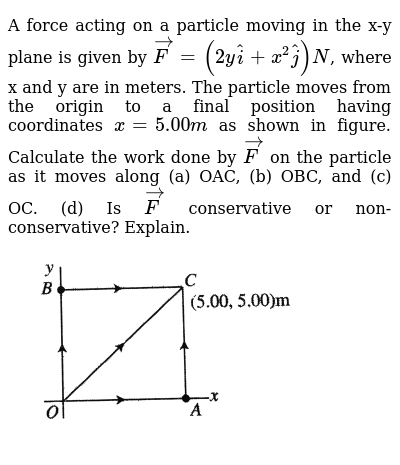 A Force Acting On A Particle Moving In The X Y Plane Is Given By Vecf 2yhati X 2hatj N Where X And Y Are In Meters The Particle Moves From The Origin To A Final Position