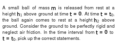 A Small Ball Of Mass M Is Released From Rest At A Height H 1 Above Ground At Time T 0 At Time T T 0 The Ball Again Es To Rest