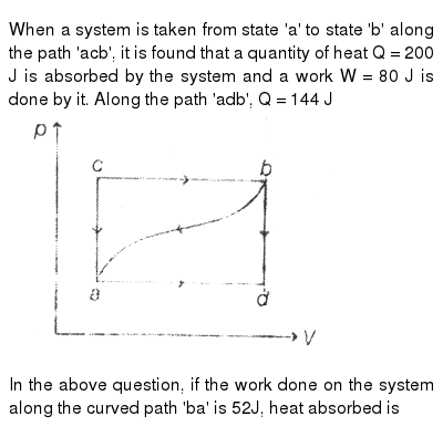 When A System Is Taken From State A To State B Along The Path