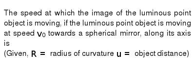 The Speed At Which The Image Of The Luminous Point Object Is Moving If The Luminous Point Object Is Moving At Speed V 0 Towards A Spherical Mirror Along Its Axis Is Given