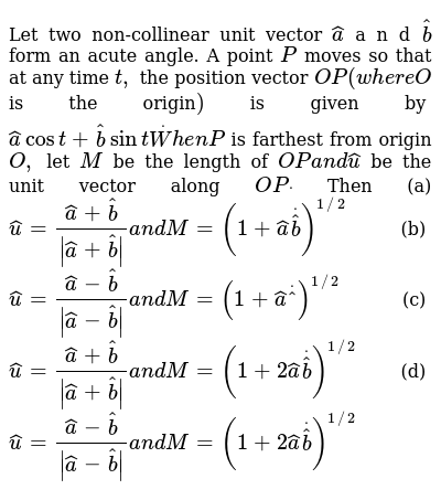 Let Two Non Collinear Unit Vector Hat A A N D Hat B For