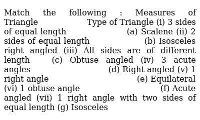 Match The Following Measures Of Triangle Type O