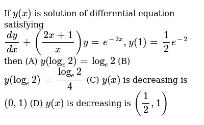 If Y X Is Solution Of Differential Equation Satisfying Dy D