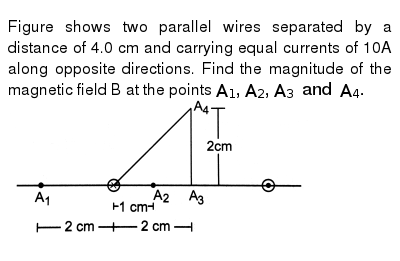 Figure Shows Two Parallel Wires Separated A Distance Of 4 0 Cm And Carrying Equal Currents Of 10a Along Opposite Directions Find The Magnitude Of The Magic Field B At The Points