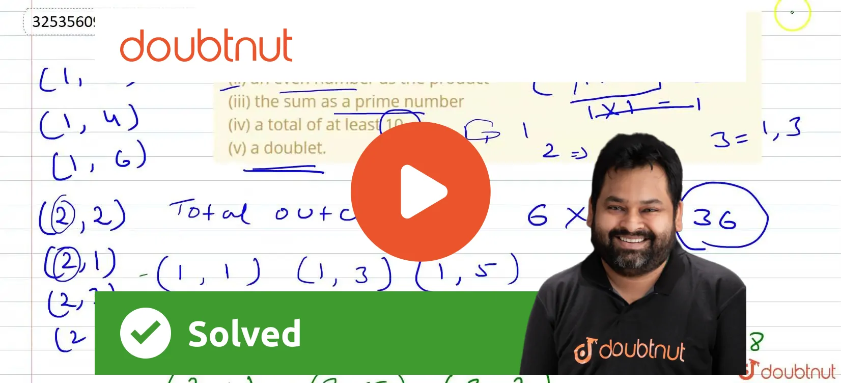 Two dice are thrown simultaneously. Find the probability of getting