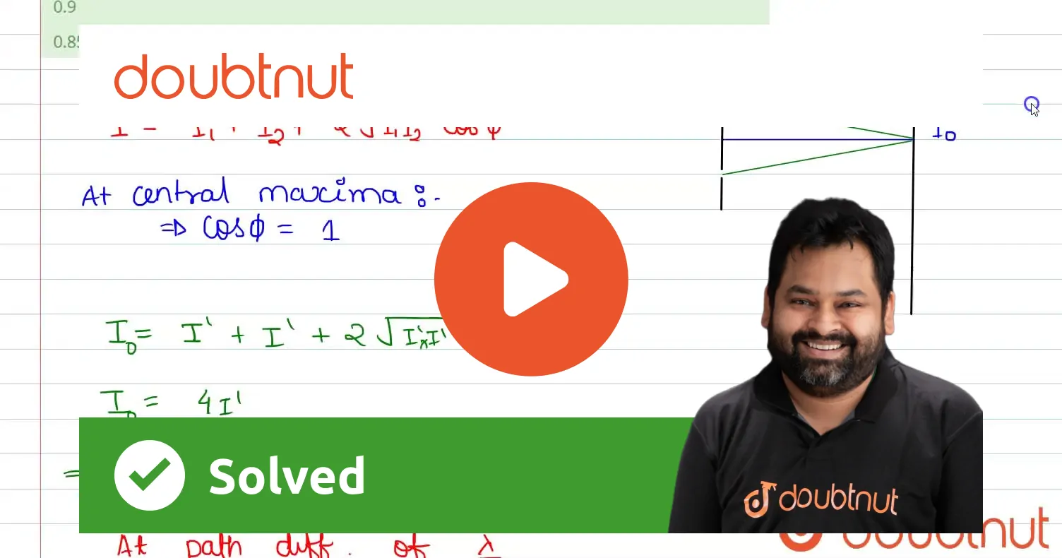 In YDSE intensity at central maxima is I0 The ratio I/I0, at path di