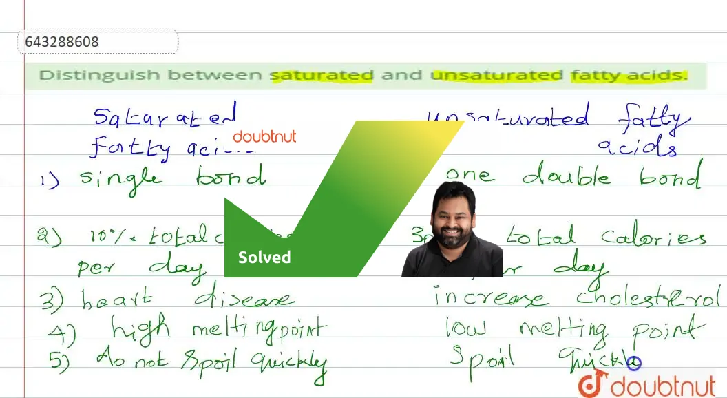 [Tamil] Distinguish between saturated and unsaturated fatty acids.