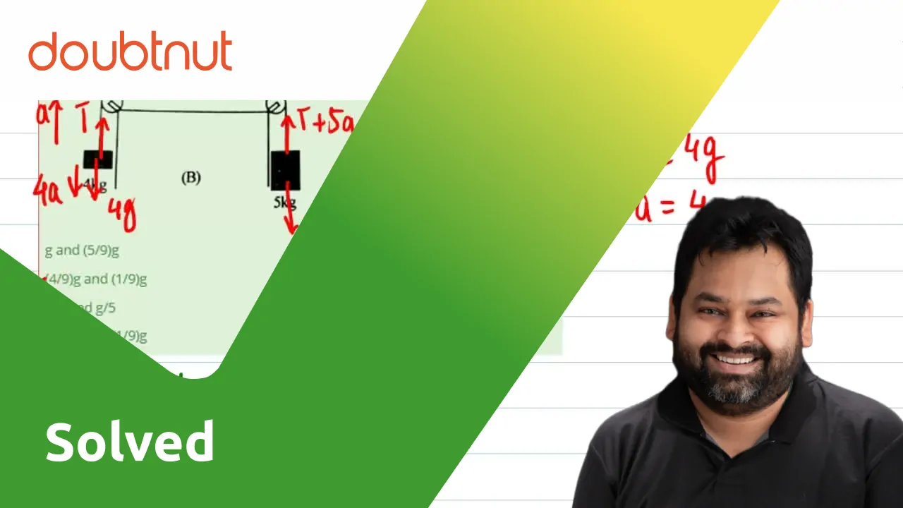 Two bodies of masses 5 kg and 4 kg are arranged in two possition as shown  in fig. (A) and (B), if the pulleys and the table are perfectly smooth, the  