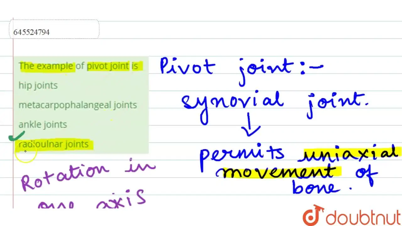 [Bengali Solution] The example of pivot joint is