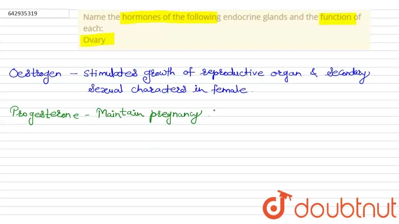 [Marathi Solution] Name the hormones of the following endocrine glands