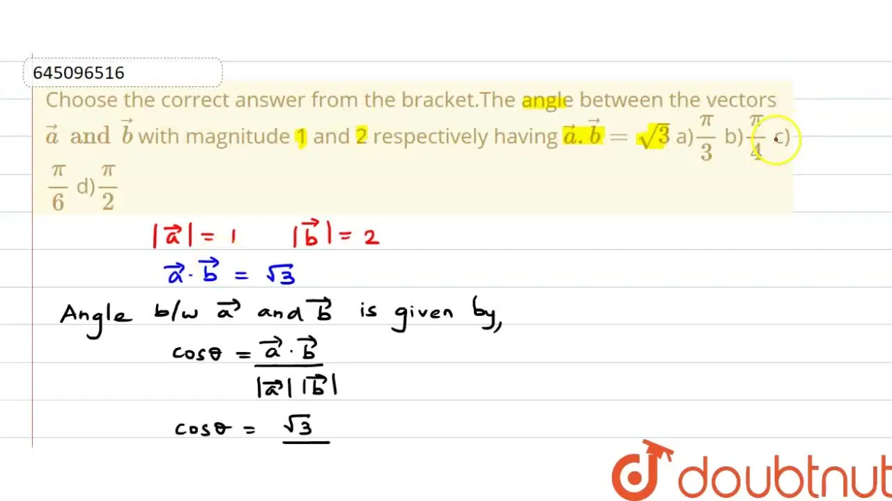 [Malayalam] Choose the correct answer from the bracket.The angle betwe