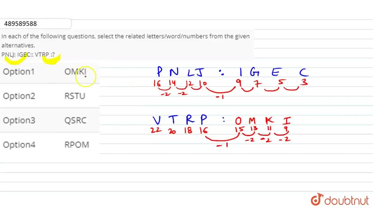 In Each Of The Following Questions, Select The Related Letters/word/nu