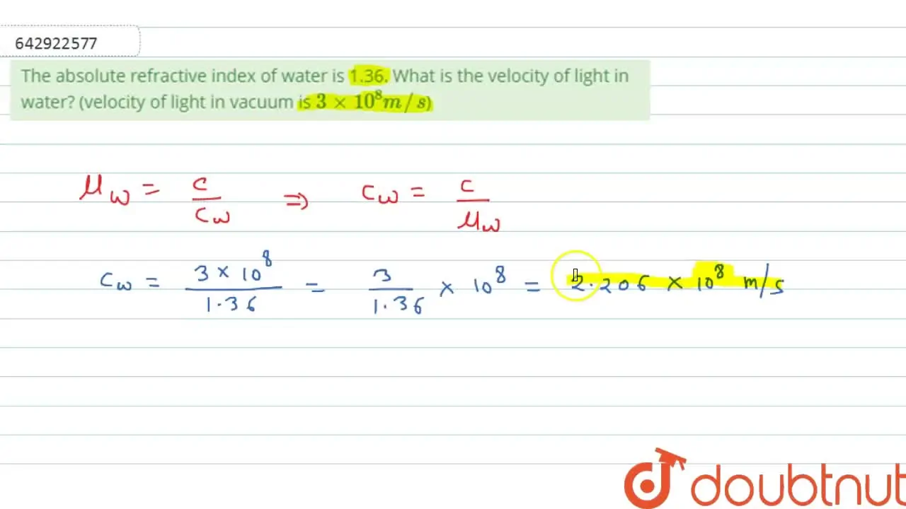 [Marathi] The absolute refractive index of water is 1.36. What is the