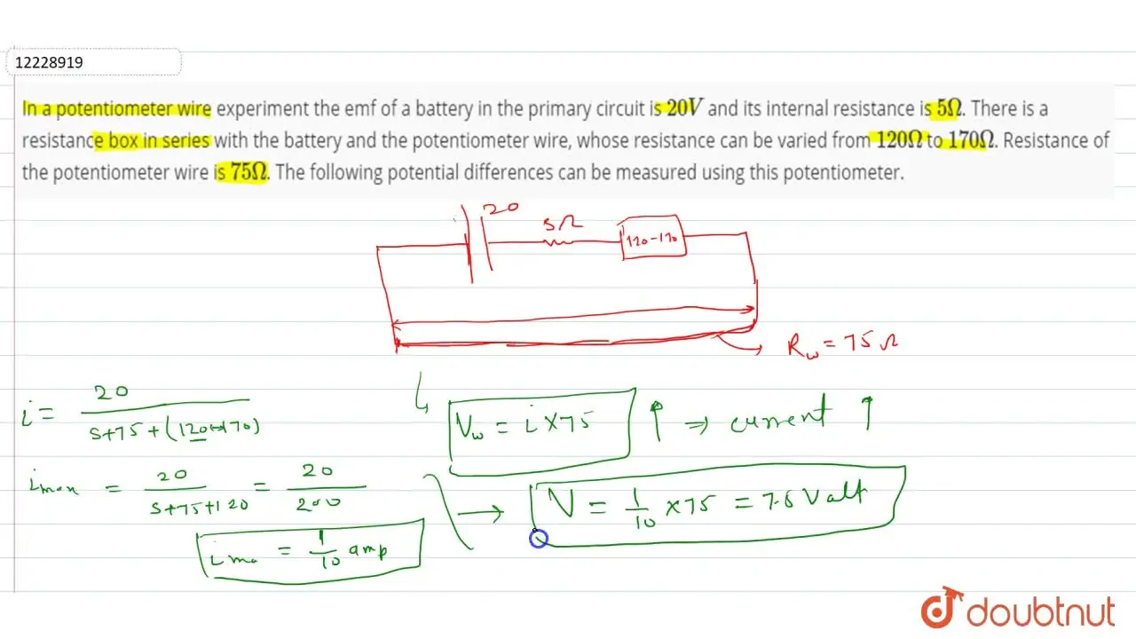 In a potentiometer wire experiment the emf of a battery in the primary