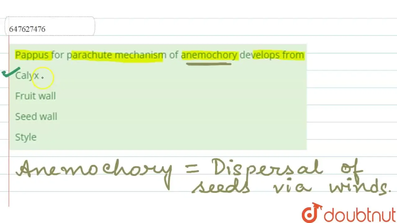 [Bengali Solution] Pappus for parachute mechanism of anemochory develo