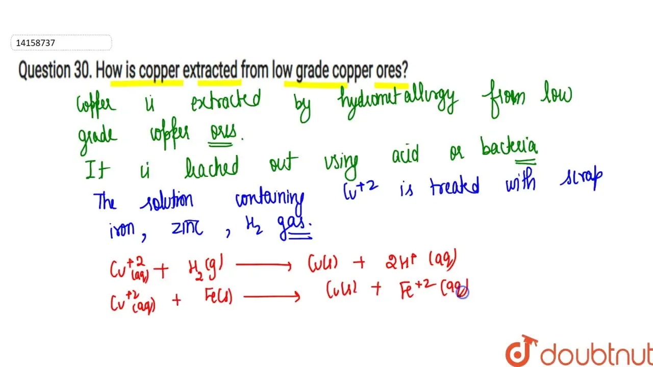 How is copper extracted from low grade copper ores?