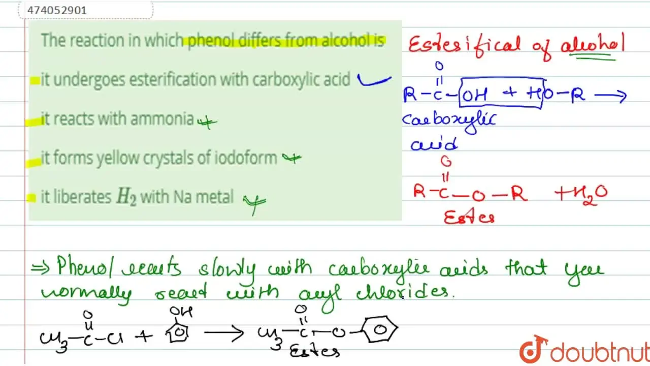 [Kannada] The reaction in which phenol differs from alcohol is