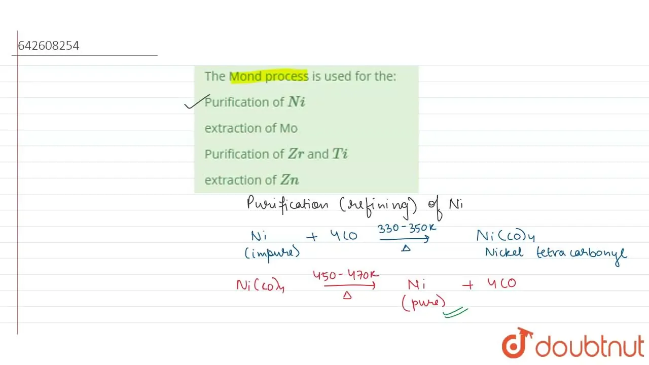 The Mond process is used for the