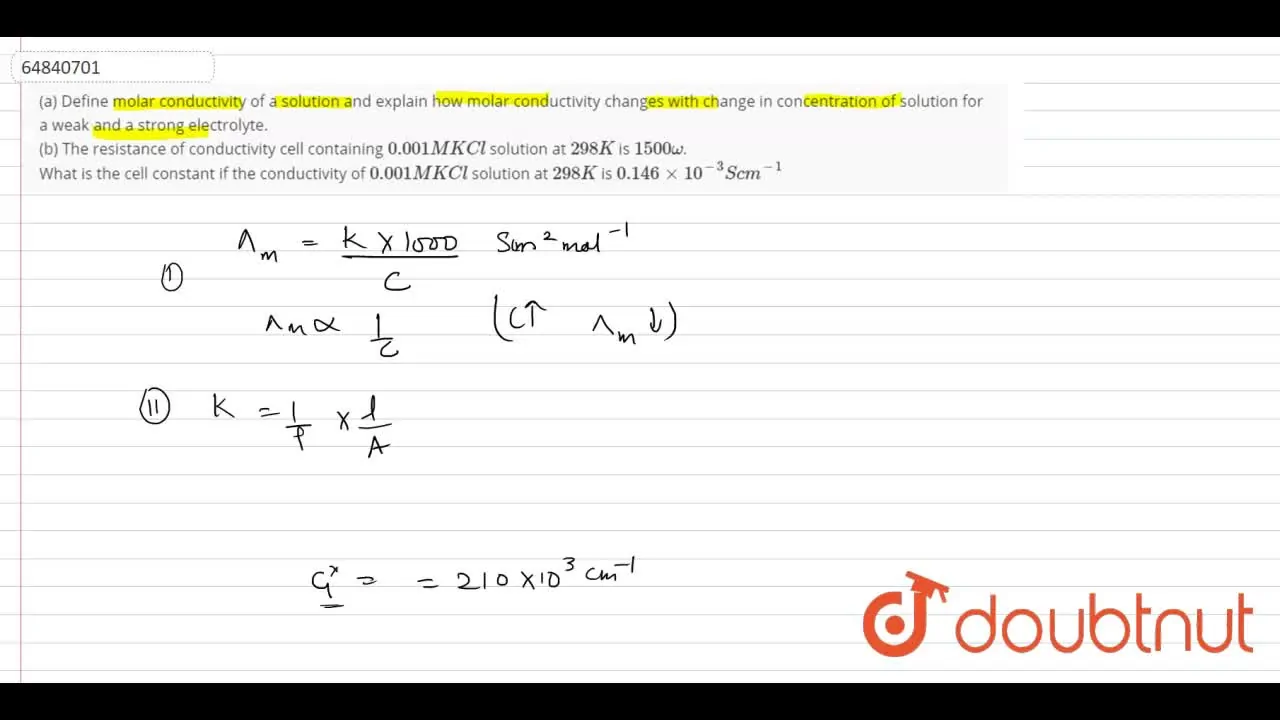 (a) Define molar conductivity of a solution and explain how molar cond