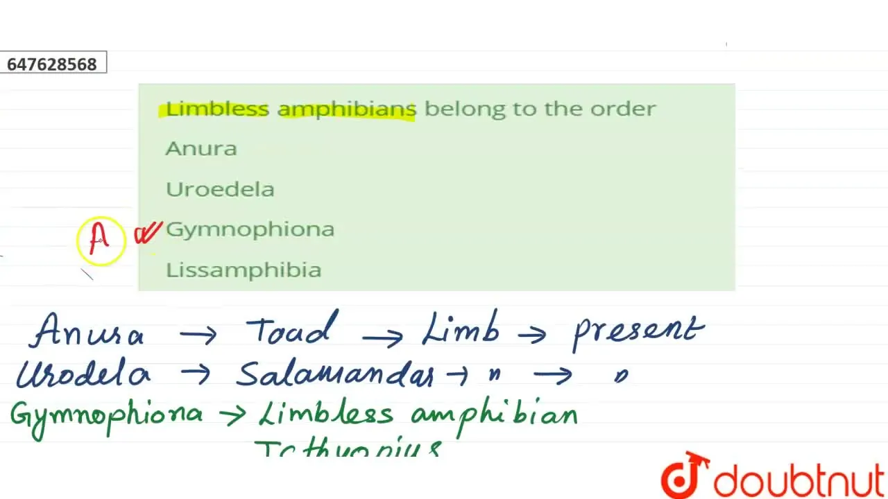 [Bengali Solution] Limbless amphibians belong to the order