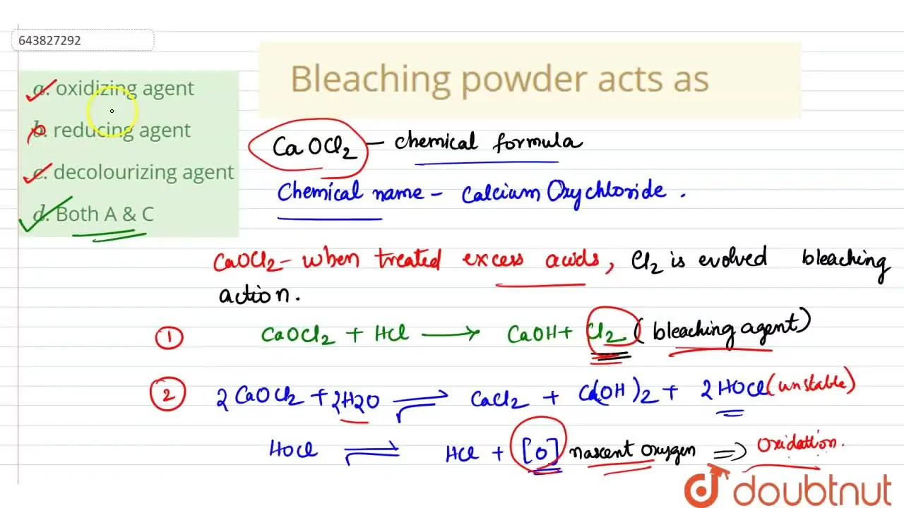 [Telugu] Bleaching powder acts as