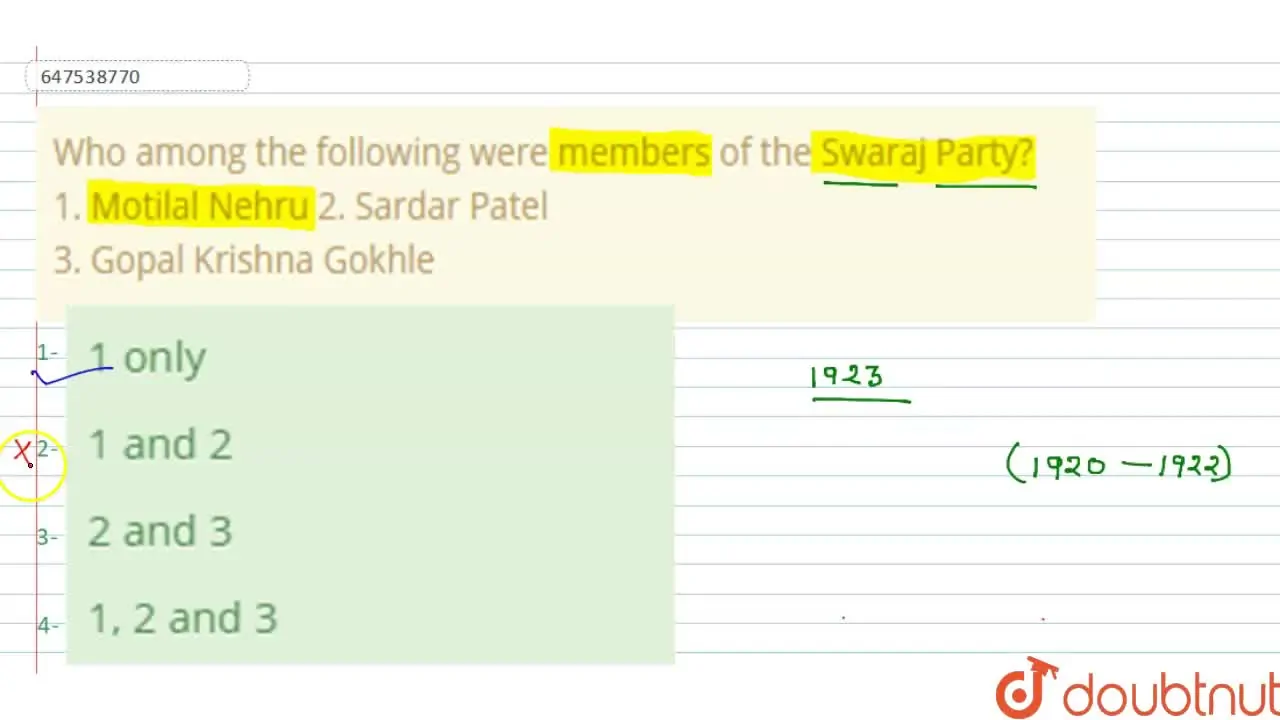 Who Among The Following Were Members Of The Swaraj Party? 1. Motilal