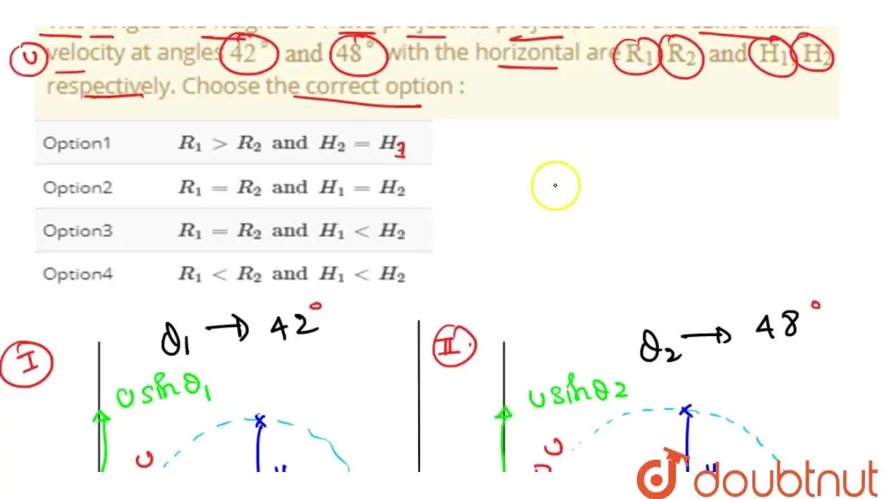 The ranges and heights fo r two projectiles projected with the same in
