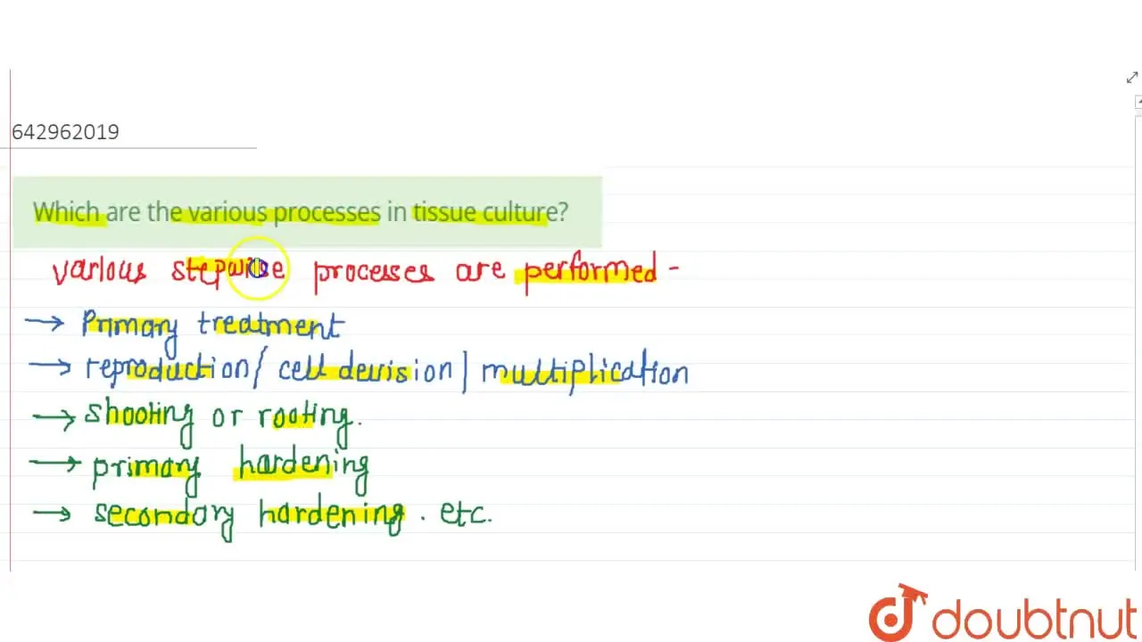 [Marathi Solution] Which are the various processes in tissue culture?